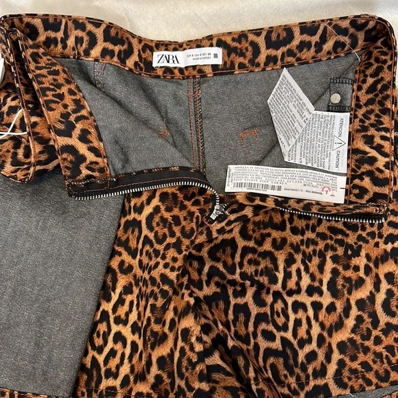 NWT Zara Animal Print Skort Metal Zipper Skirt Shorts Leopard Print Mini - Picture 4 of 6
